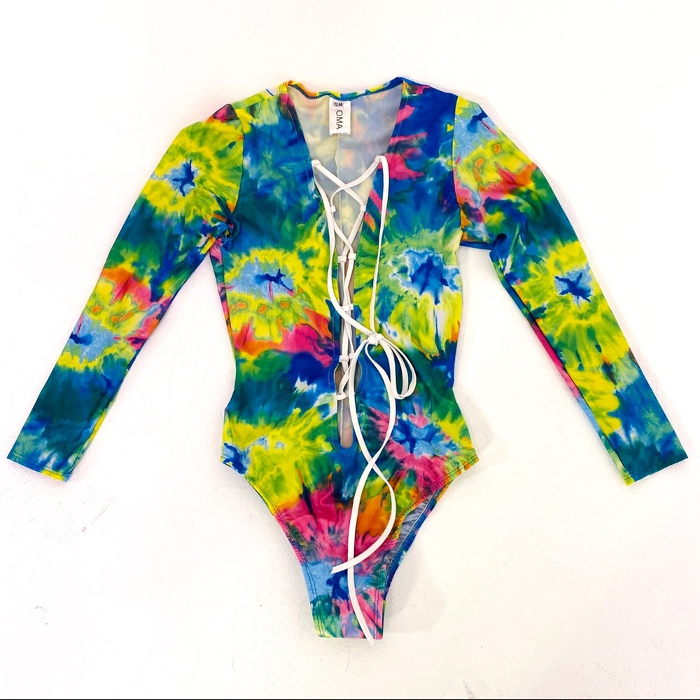 TIE DYE LONG LACE UP SLEEVE BODYSUIT 🌈